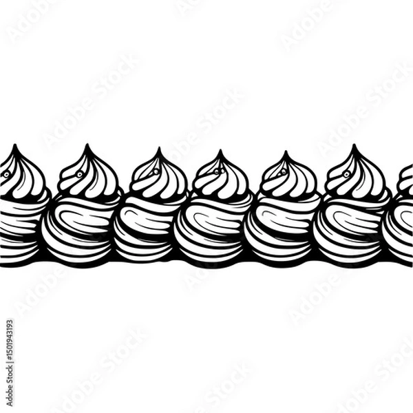 Fototapeta Monochrome Whipped Cream Border: Decorative Vector Pattern