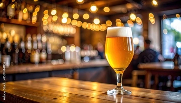 Obraz Cheers! enjoying craft beer in a cozy bar setting with warm lighting and rustic decor