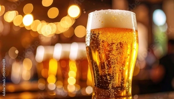 Obraz Cheers to craft beer celebrating local brews at a cozy bar social gathering warm atmosphere close-up view