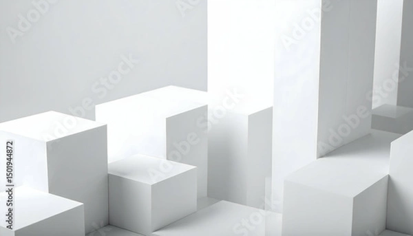 Fototapeta White Geometric Cubes Abstract Background