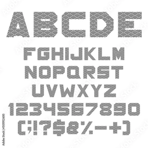 Obraz Font, alphabet with chinese fish scales. Isolated vector objects on white background.