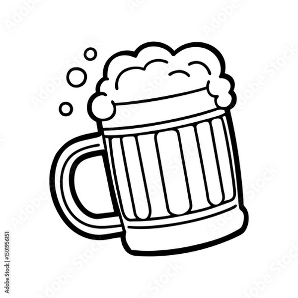 Fototapeta mug of beer with foam line art vector