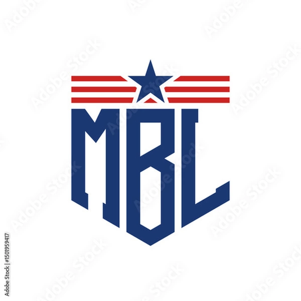 Fototapeta Patriotic MBL Logo with Star and American Flag Straps. Letter MBL Logo with USA Flag