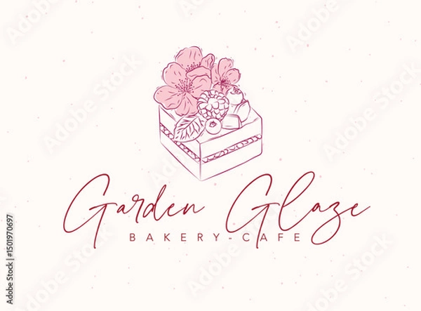 Obraz Bakery cafe label design with lettering golden glaze drawing in floral style on beige background