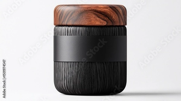 Obraz Black Ceramic Container with Wooden Lid and Label Mockup