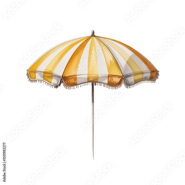 Fototapeta A yellow and white striped beach umbrella with a scalloped edge