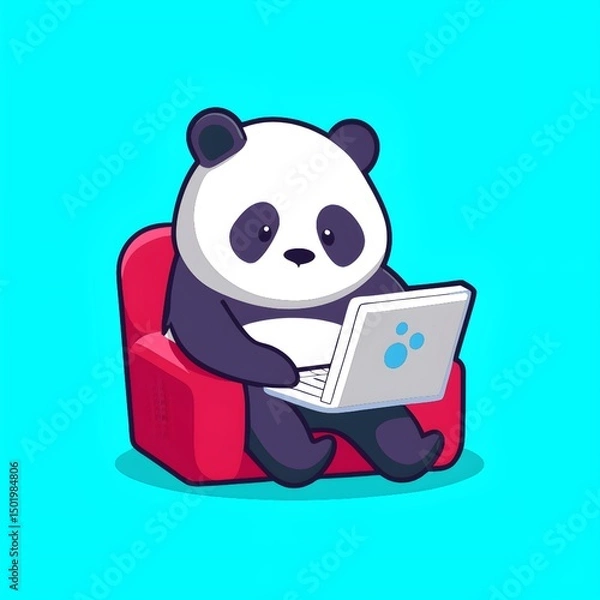 Fototapeta panda with laptop