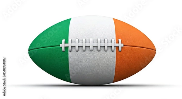 Fototapeta A football painted with the colors of the irish flag on a white background with a slight shadow