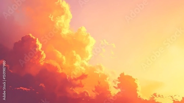 Fototapeta Dramatic sunset cloudscape with vibrant hues.