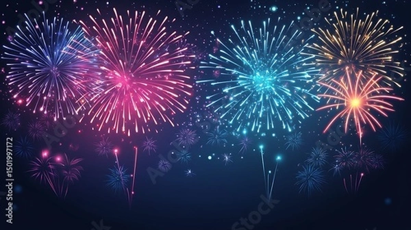 Fototapeta Colorful fireworks exploding in the night sky.