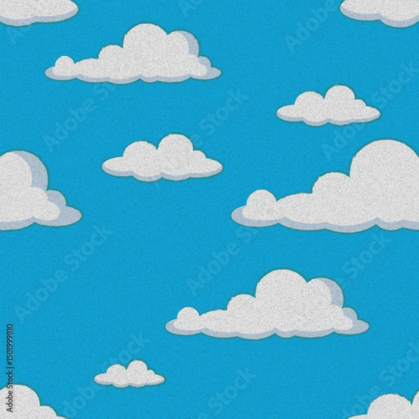 Obraz Seamless vector pattern of white clouds on a blue sky background. Perfect for cheerful designs, kids' themes, textiles, wallpapers, apps, and playful or dreamy visual concepts