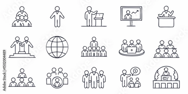 Obraz Vector art of Business and conference icons isolated on transparent background
