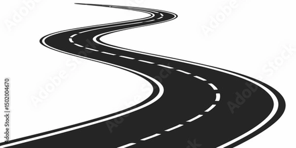 Obraz Vector art of Winding road with dashed line isolated on transparent background