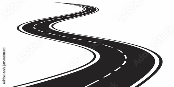 Obraz Vector art of Winding road with dashed lines isolated on transparent background