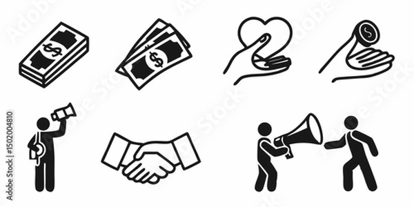 Obraz Vector art of Money, love, and communication icons isolated on transparent background