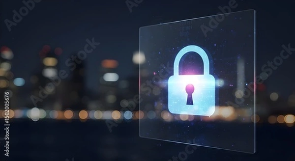 Fototapeta Cybersecurity Concept with Glowing Padlock on Transparent Digital Interface