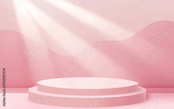 Fototapeta Pastel pink product podium stage for product display, cosmetic presentation and branding, pink wall background. Valentine's Day or wedding design. 