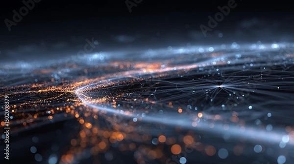Fototapeta Abstract Digital Network Glowing Lines Orange Blue Technology Background Futuristic Data Stream Elegant Design Modern Art Graphic Illustration Web Banner Digital Wallpaper High    