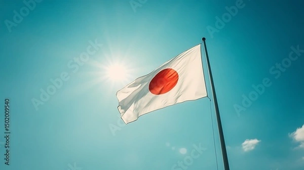 Fototapeta Japanese flag waving in a clear sky.
