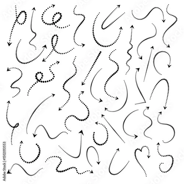 Fototapeta Set dotted black outline arrows