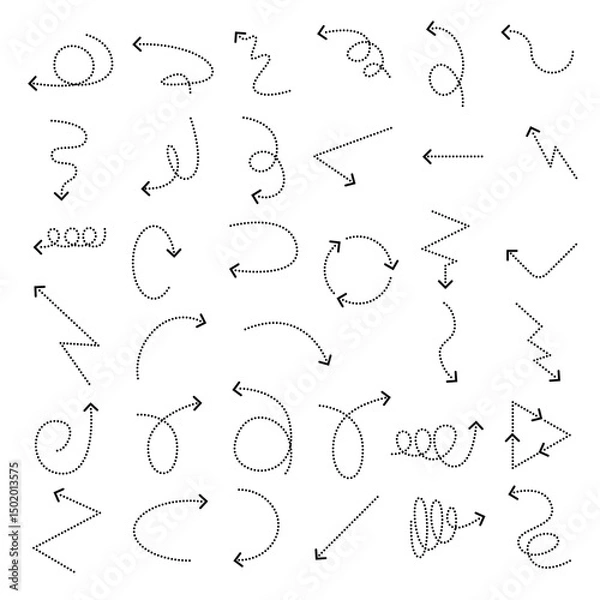 Fototapeta Set dotted black outline arrows