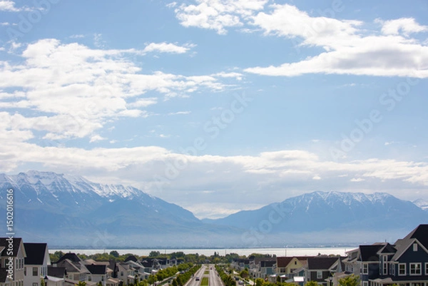 Obraz Aerial view of Provo lake and mountains