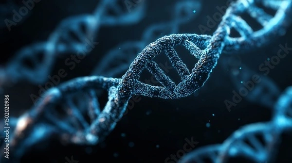 Fototapeta Abstract Blue DNA Helix Structure Detailed 3D Render Science Genetic Engineering Technology Medical Research Healthcare Biology Double Helix Molecular Background Illustration art  