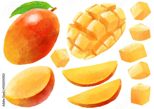 Obraz マンゴーのイラスト　手描き　水彩風