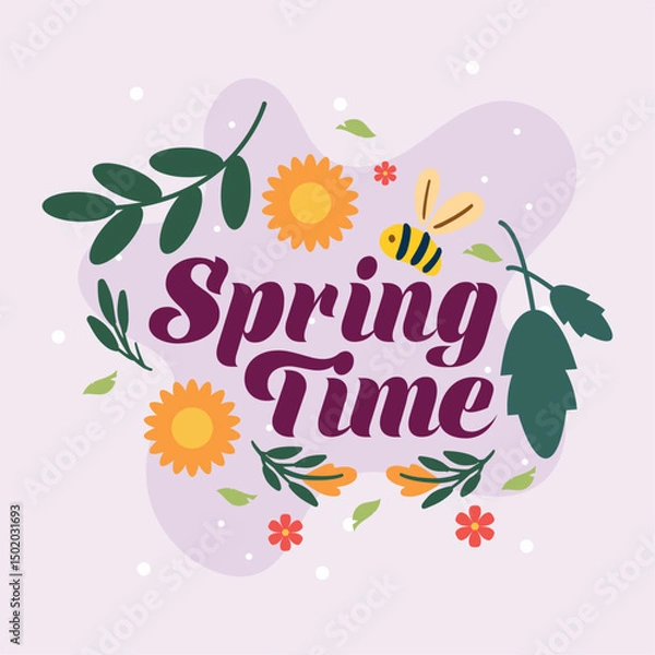 Fototapeta Spring bee and sunflower scene. Vector