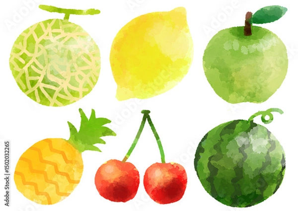 Obraz 果物のアイコン　 イラスト　手描き　水彩風
