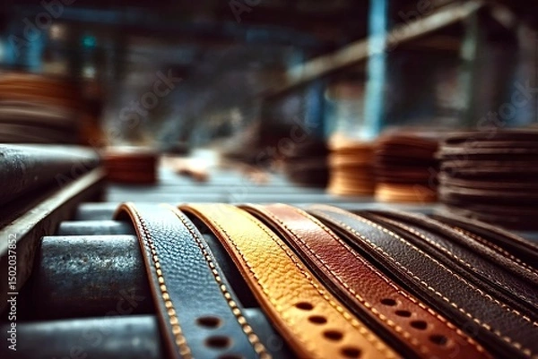 Obraz Leather belts undergoing quality check in a workshop