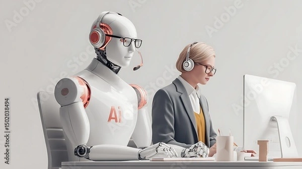 Fototapeta AI agents, AI powered business Solutions, AI assistants support human intelligence, Smart assistants for optimized workflows, AI driven solutions empower business, Automate tasks, Drive innovation