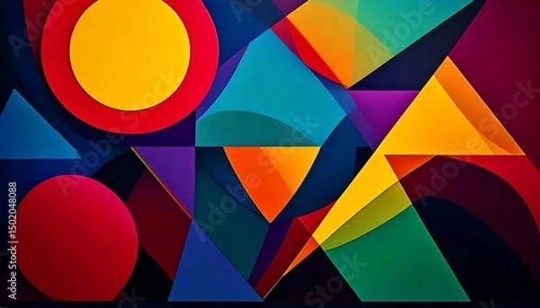 Obraz Vibrant Abstract Geometric Composition with Overlapping Circles Triangles and Polygons