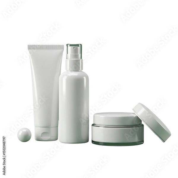 Fototapeta Cosmetic products mockup with tube, bottle and jar isolated on white background