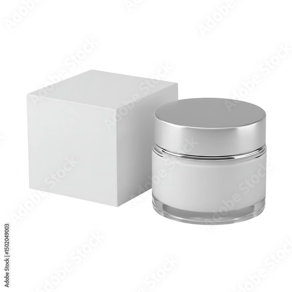 Fototapeta Cosmetic cream jar and box mockup isolated on white background