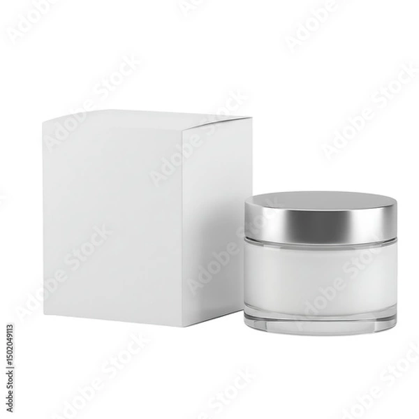 Fototapeta Cosmetic jar and box mockup isolated on white background
