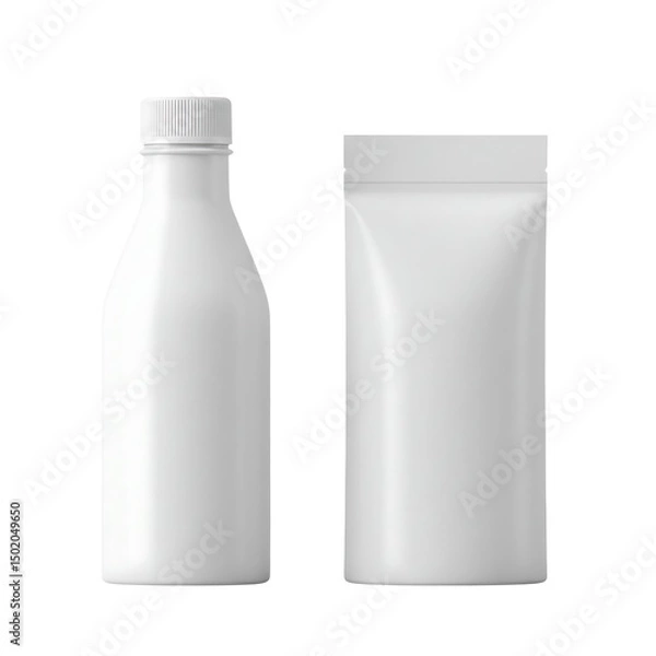 Fototapeta Bottle and pouch packaging mockup isolated on white background