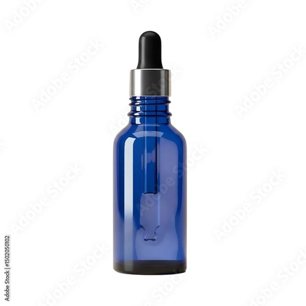 Fototapeta Blue bottle with dropper mockup for cosmetic or medical products isolated on white background