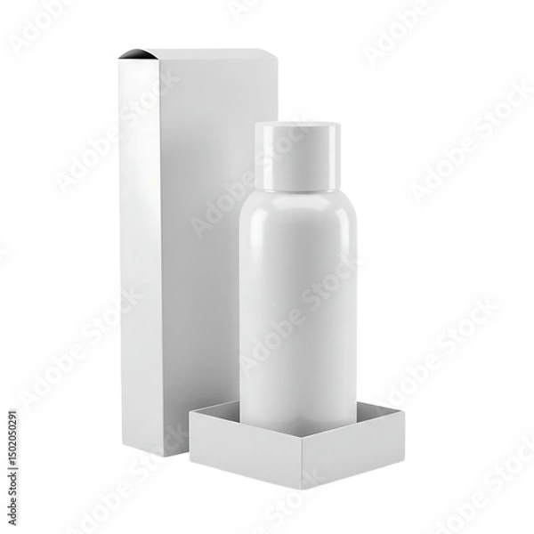 Fototapeta Blank cosmetic bottle and box mockup isolated on white background