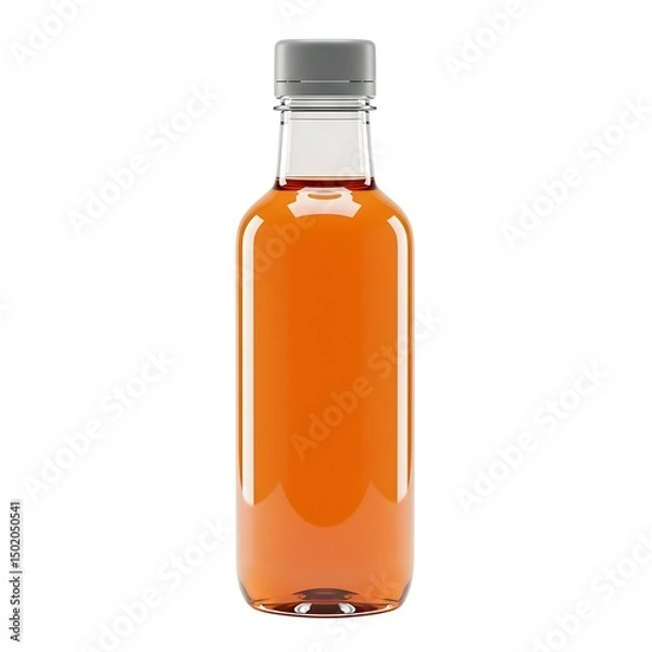 Fototapeta Orange liquid in a clear bottle mockup isolated on white background
