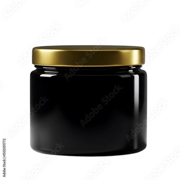 Fototapeta Black jar with golden lid mockup isolated on white background
