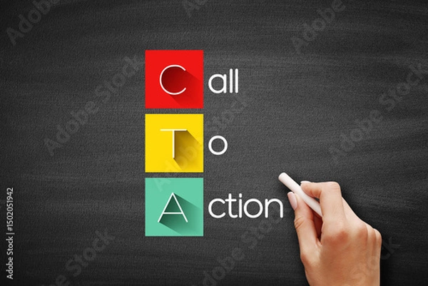 Fototapeta CTA - Call To Action acronym, business concept background on blackboard