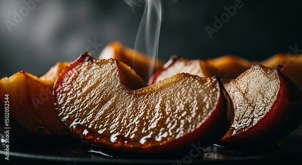 Fototapeta Close-up Apple Pie Slice Showing Filling Layers