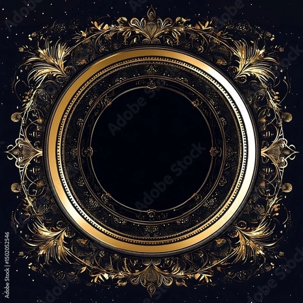 Obraz Ornate gold frame with circular black background.