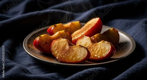 Fototapeta Baked Apple Slices Caramelized Dessert