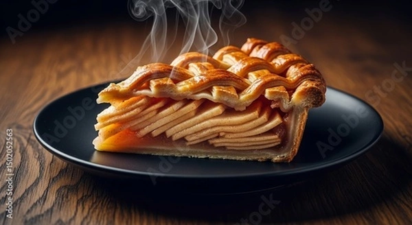 Fototapeta Steaming Hot Apple Pie Slice Lattice Crust