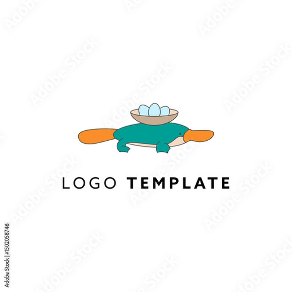 Fototapeta Platypus with eggs cartoon hand drawn logo design. 