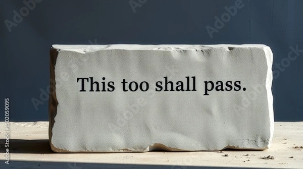 Fototapeta Minimalist Engraved Text on Brutalist Concrete Surface This Too Shall Pass
