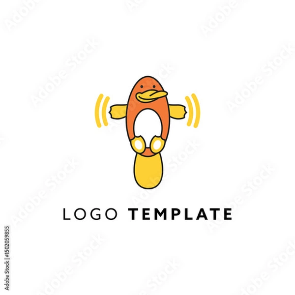Fototapeta Platypus wi-fi cartoon hand drawn logo design. 