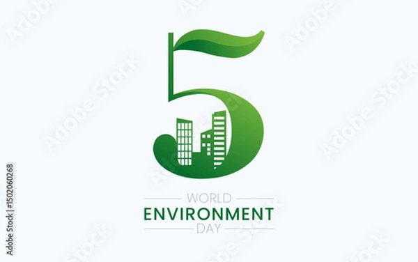 Fototapeta World Environment Day, celebrated every year on June 5th. Poster Design with Angka 5 World Environment Day